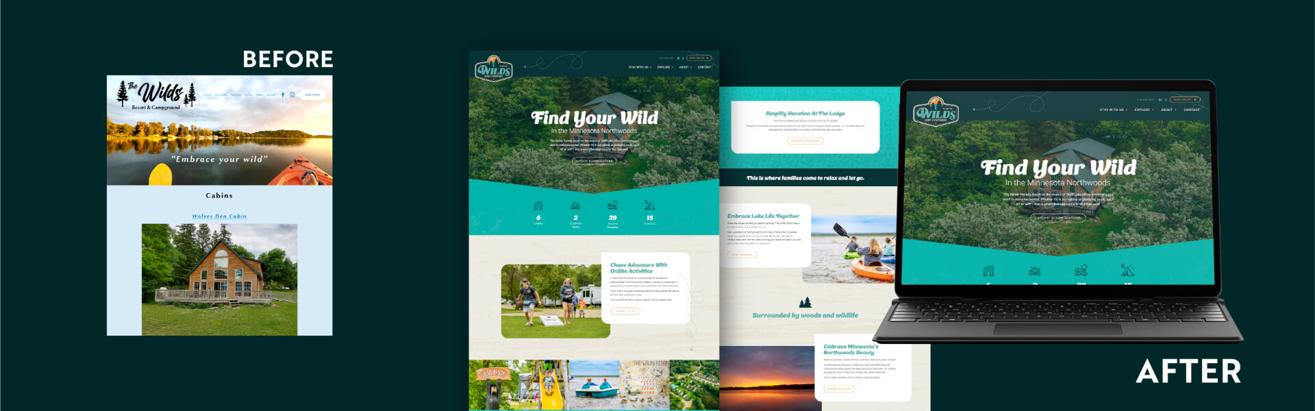 Before and after website redesign comparison for outdoors business