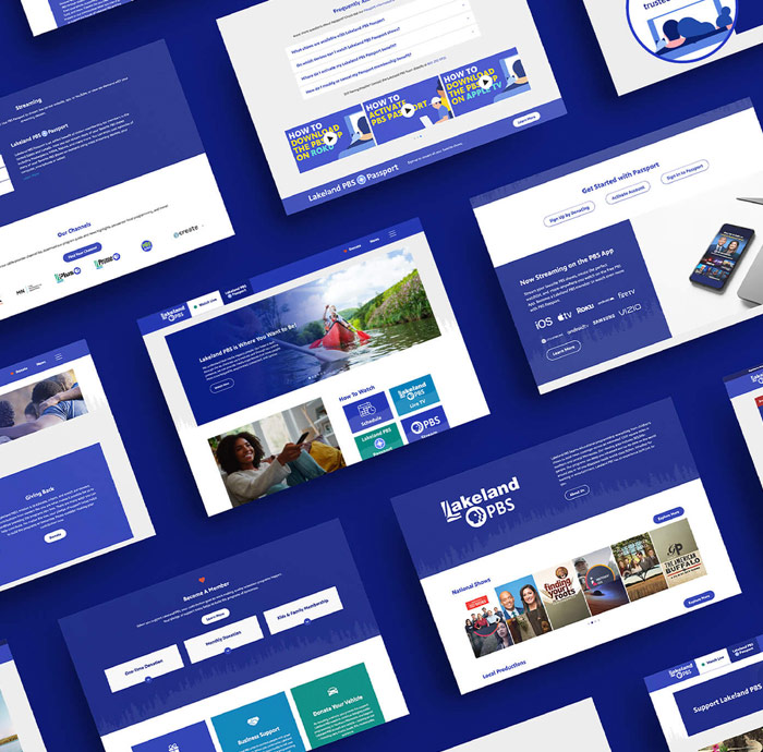 Screens showcasing Lakeland PBS website design.