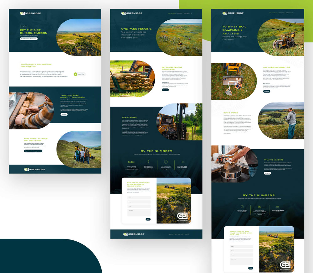GreenEdge soil analysis and fencing services website layout.