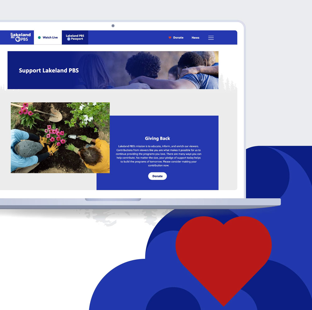 Lakeland PBS donation page with community gardening image.