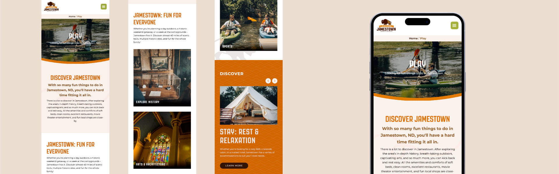 Jamestown tourism website showing desktop and mobile responsive design