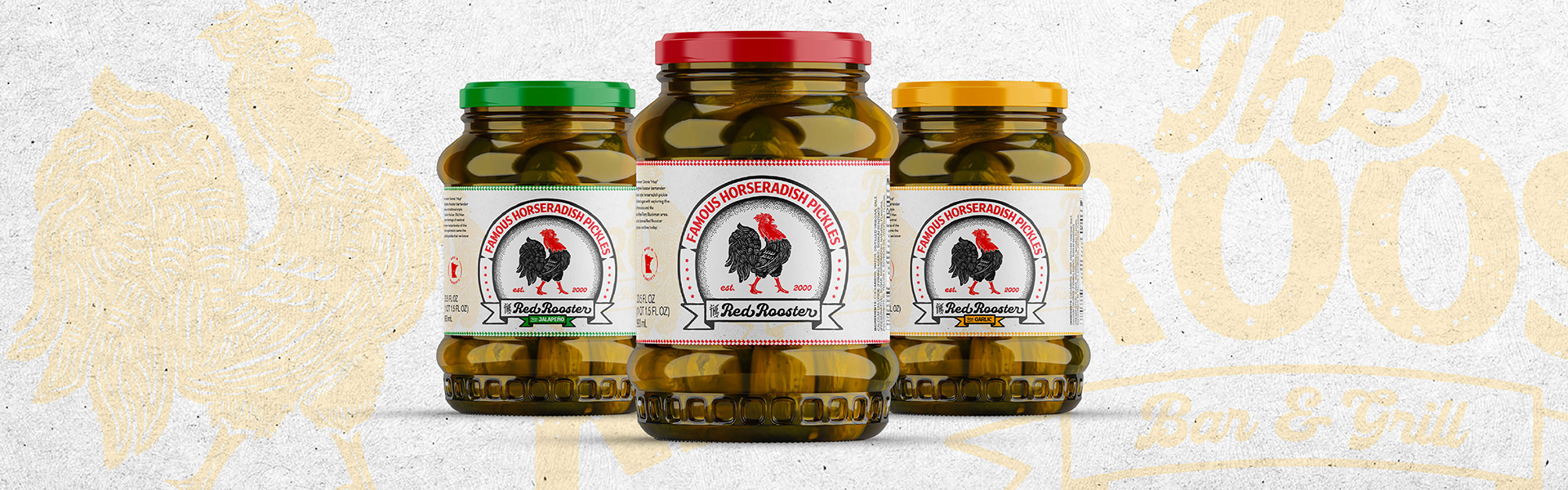 Red Rooster horseradish pickle packaging label design by Evolve Creative