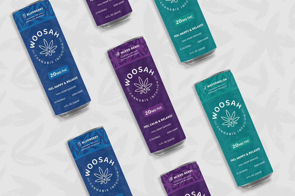 Woosah cannabis-infused beverage cans variety